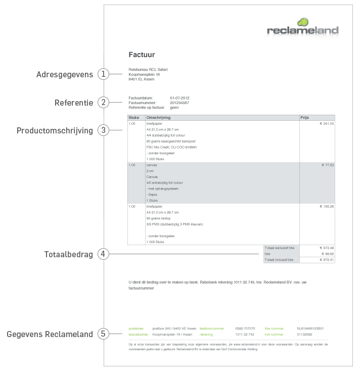 Reclameland voorbeeldfactuur